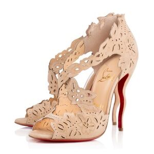 Christian Louboutin Decoupadiva 120 Suede Stiletto Heel Sandal Pumps Nude 35